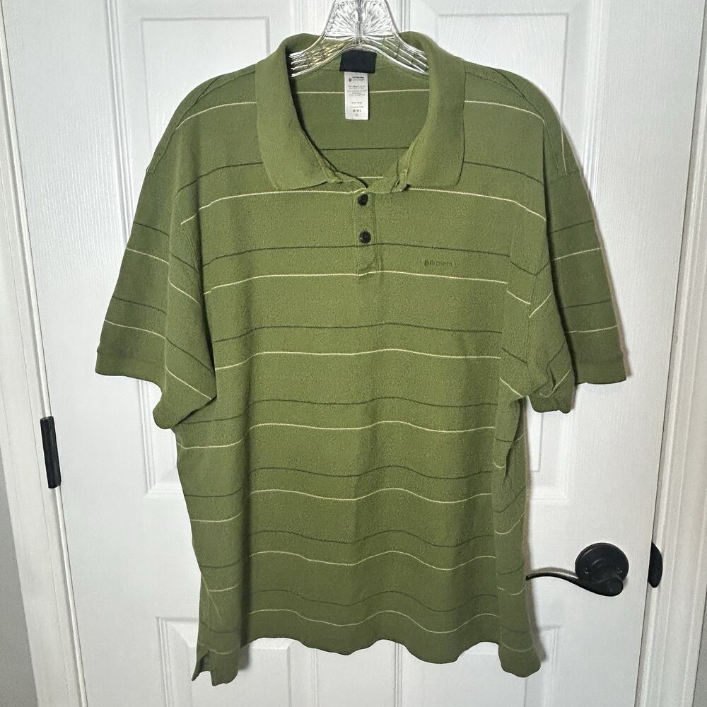 Patagonia Polo Shirt Men's XL Olive Green Striped Organic Cotton Pique